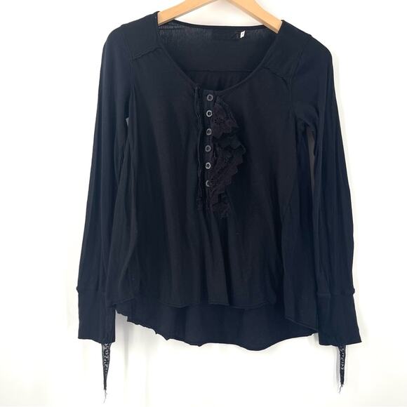 Johnny Was Tops - JOHNNY WAS x LOVE AND LIBERTY Top Small Long Sleeve Distressed Lace Boho Henley
